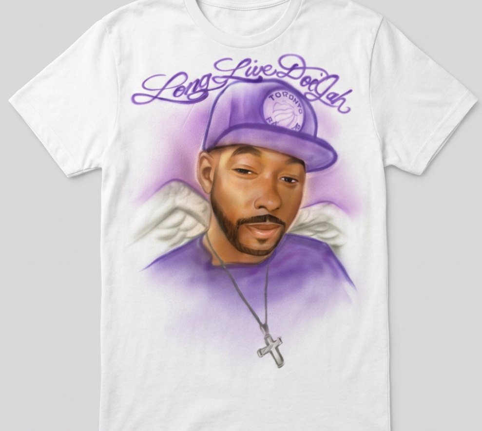 Keepsake Portrait With Wings Tribute Tee — hand airbrushed custom design