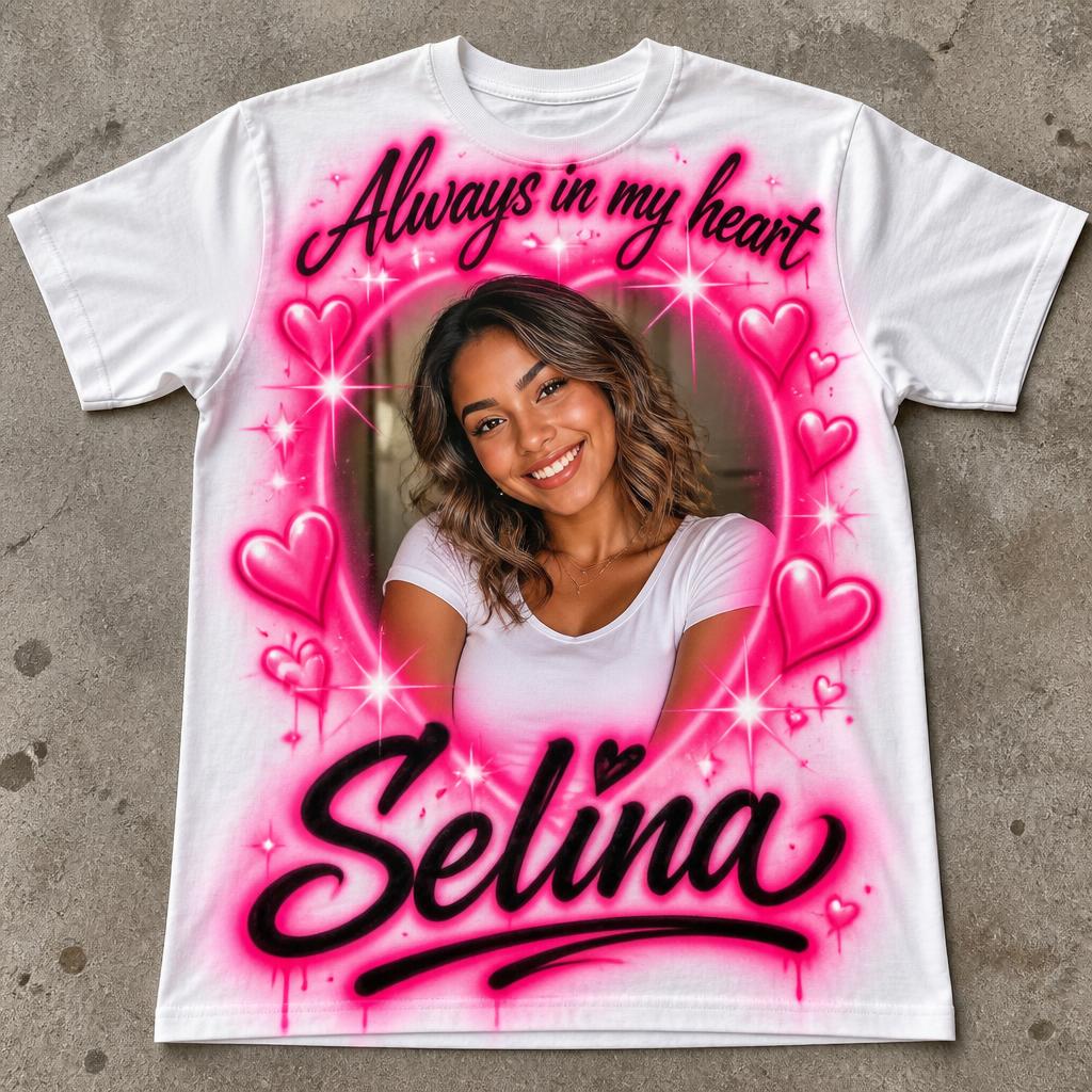 Hand-Scripted Selina Tee — custom airbrush spray paint design on shirts, hats, shoes and outfits