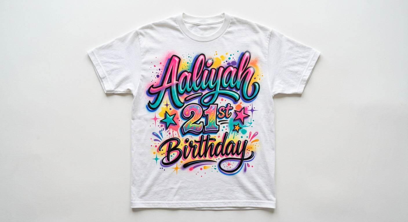 Studio 21st Birthday Tee — hand airbrushed custom design