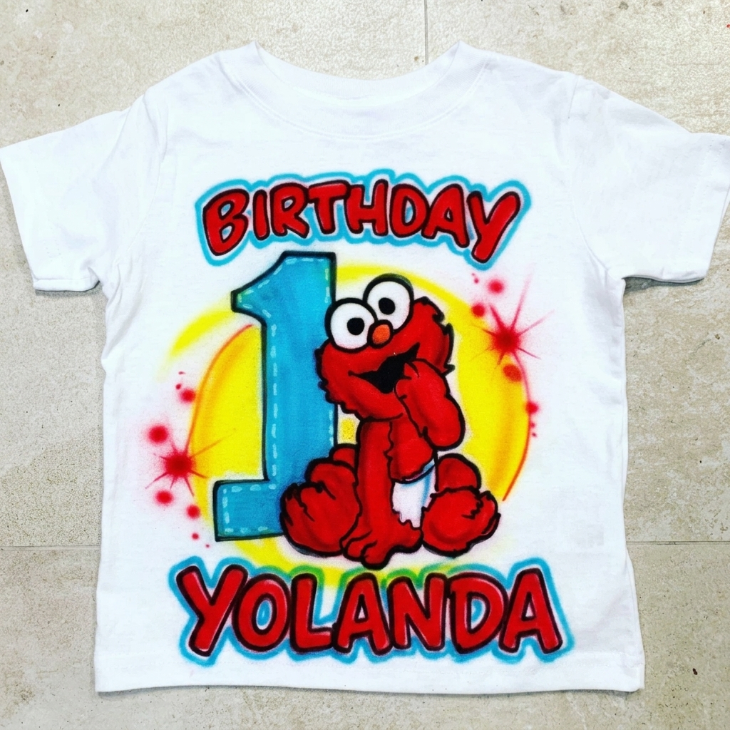 Artisan Birthday Boy Elmo Tee — hand airbrushed custom design