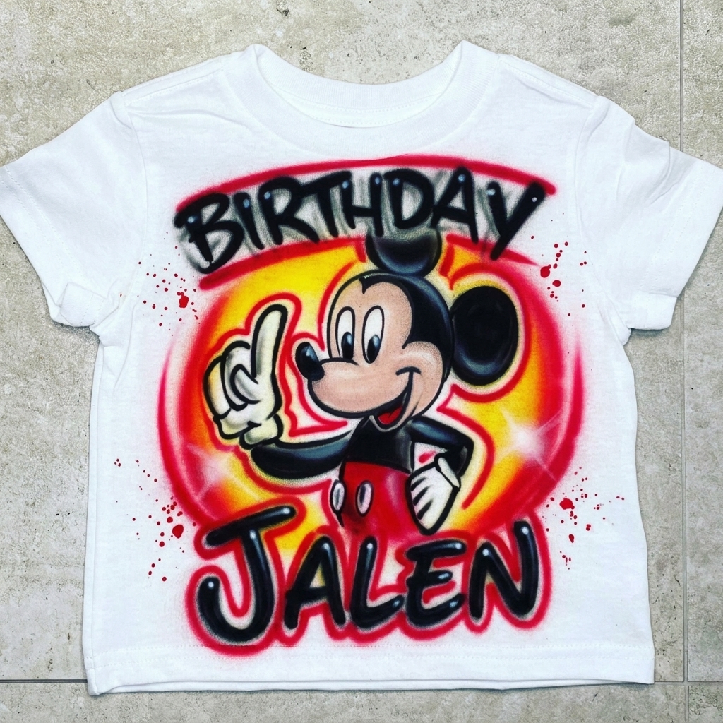 Custom Birthday Boy Mickey Mouse Tee — custom airbrush spray paint design on shirts, hats, shoes and outfits