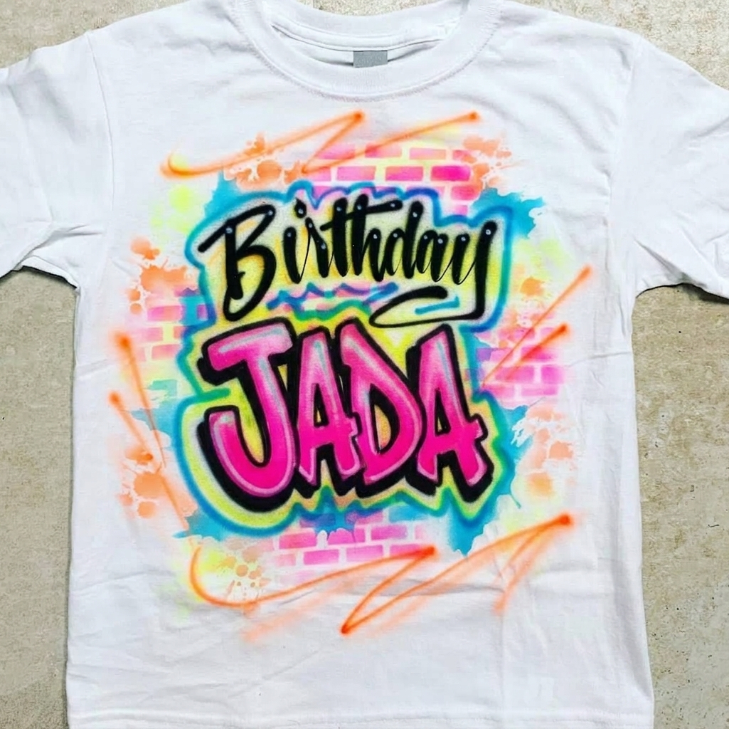 Custom Birthday Girl with Bricks Tee — hand airbrushed custom design
