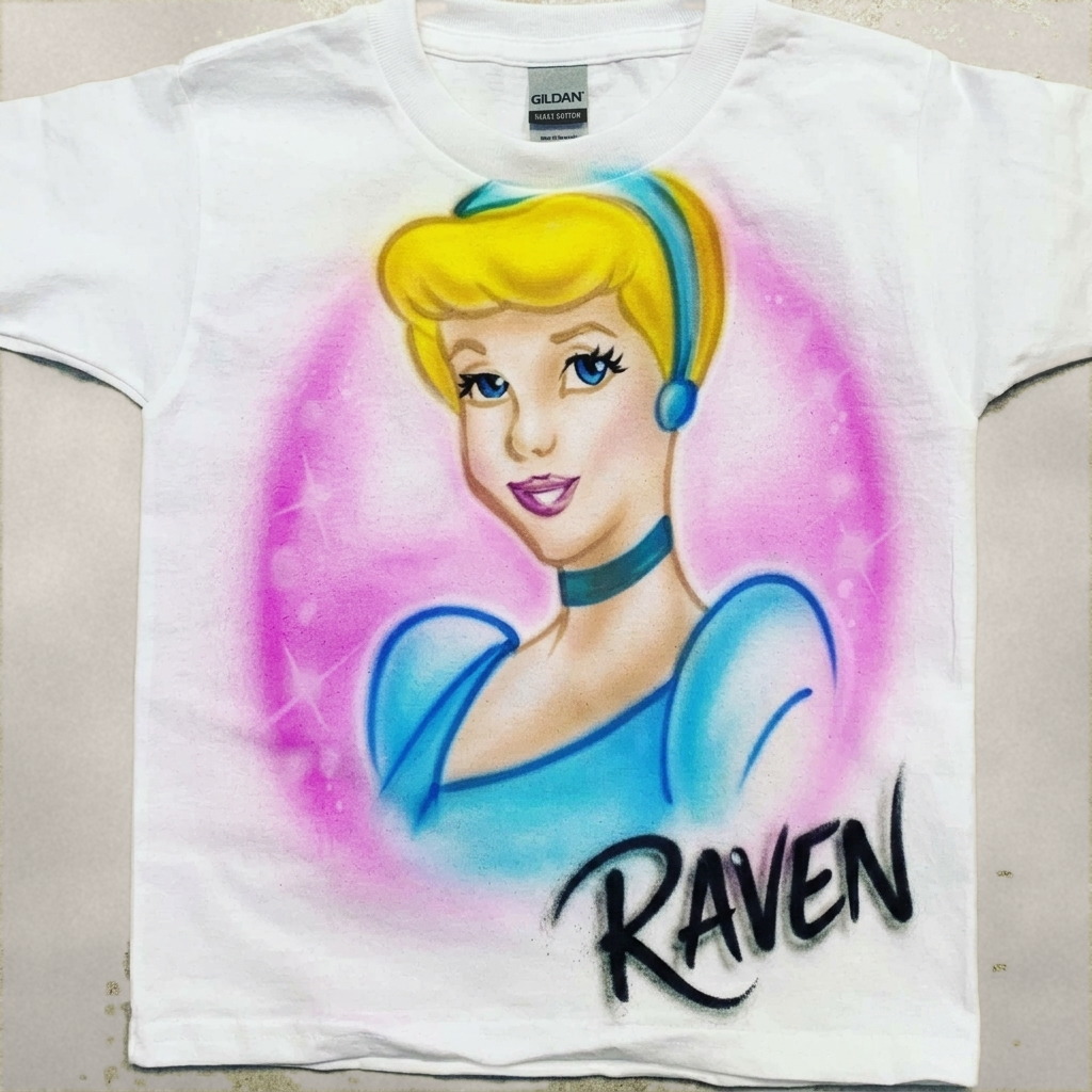 Signature Cinderella Birthday Tee — custom airbrush spray paint design on shirts, hats, shoes and outfits