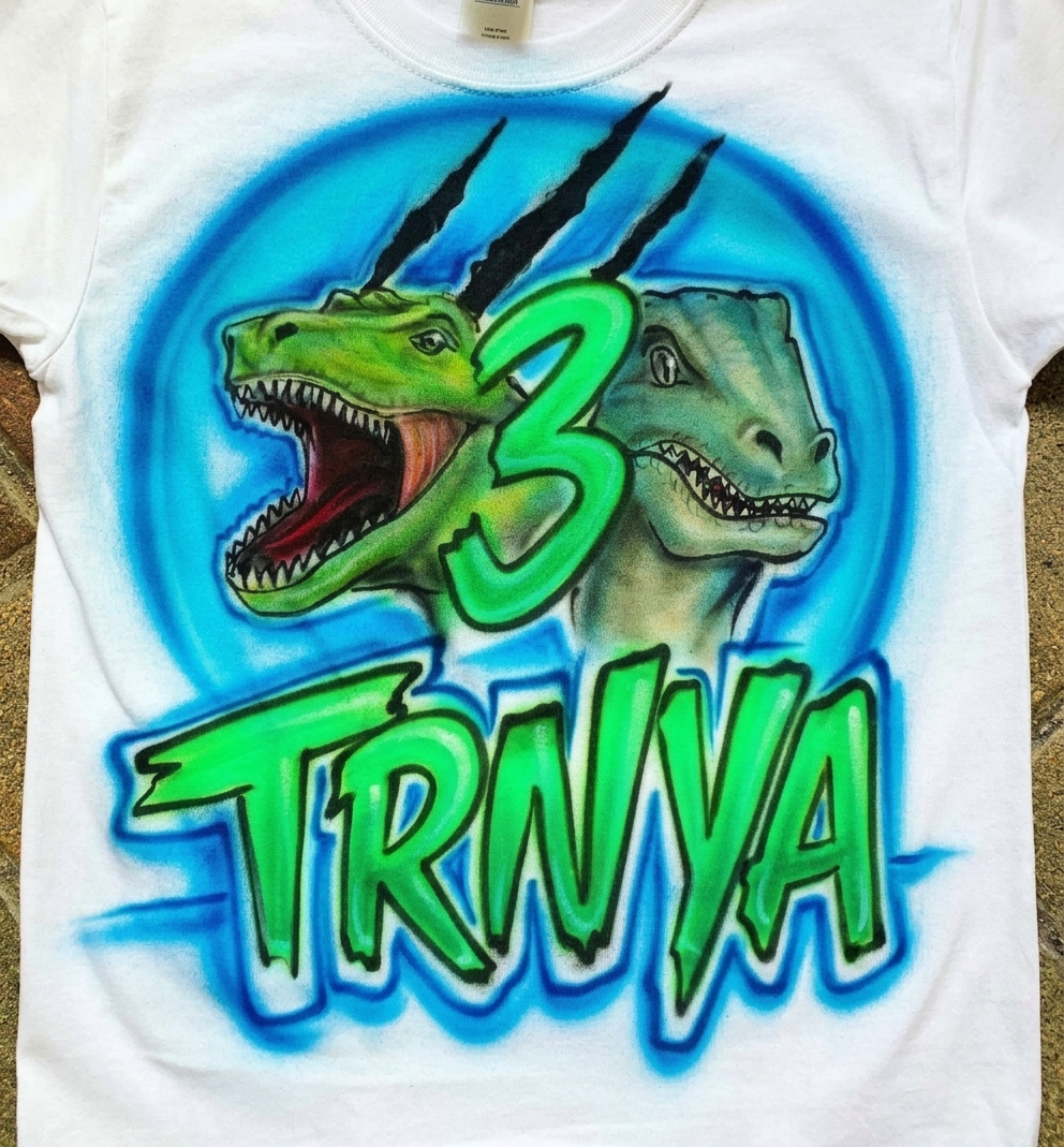Master-Sprayed Dinosaurs Birthday Tee — hand airbrushed custom design