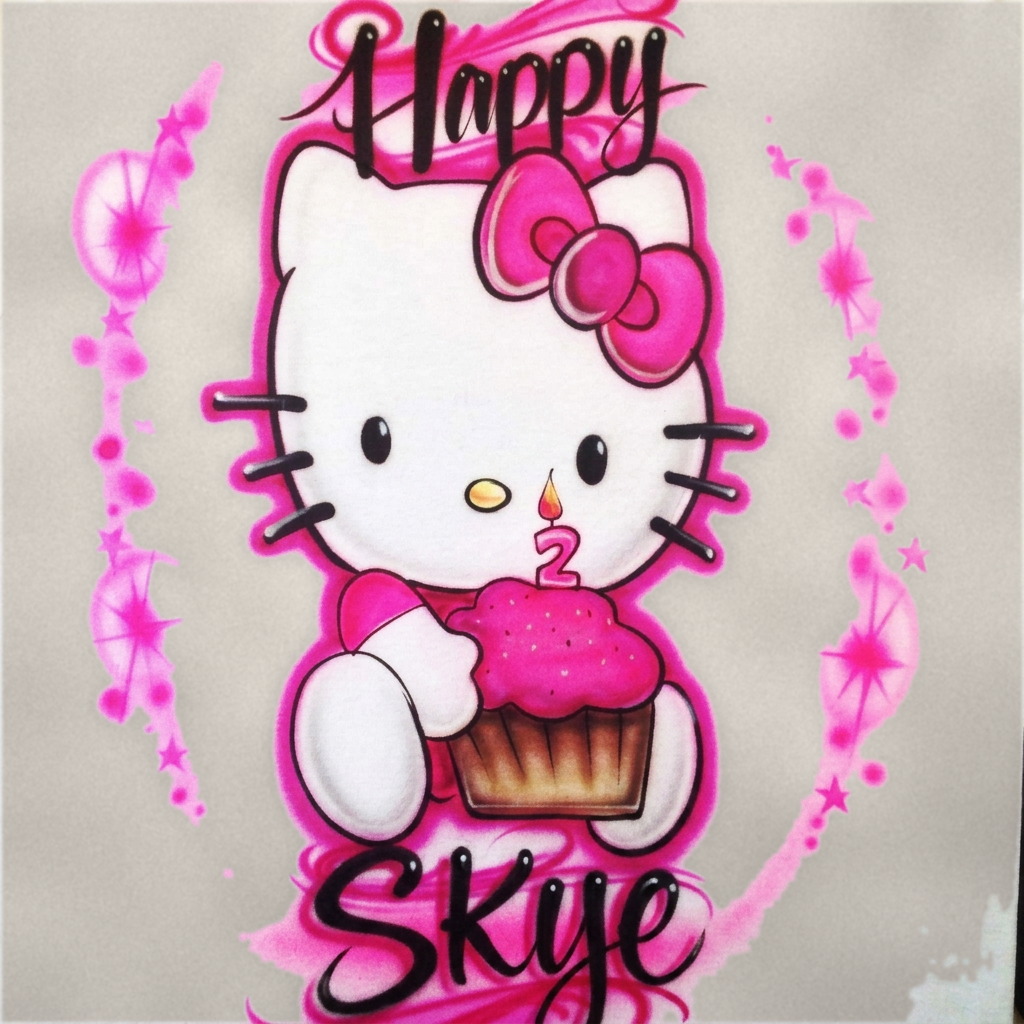 Studio Kitty Cat Birthday Tee — custom airbrush spray paint design on shirts, hats, shoes and outfits