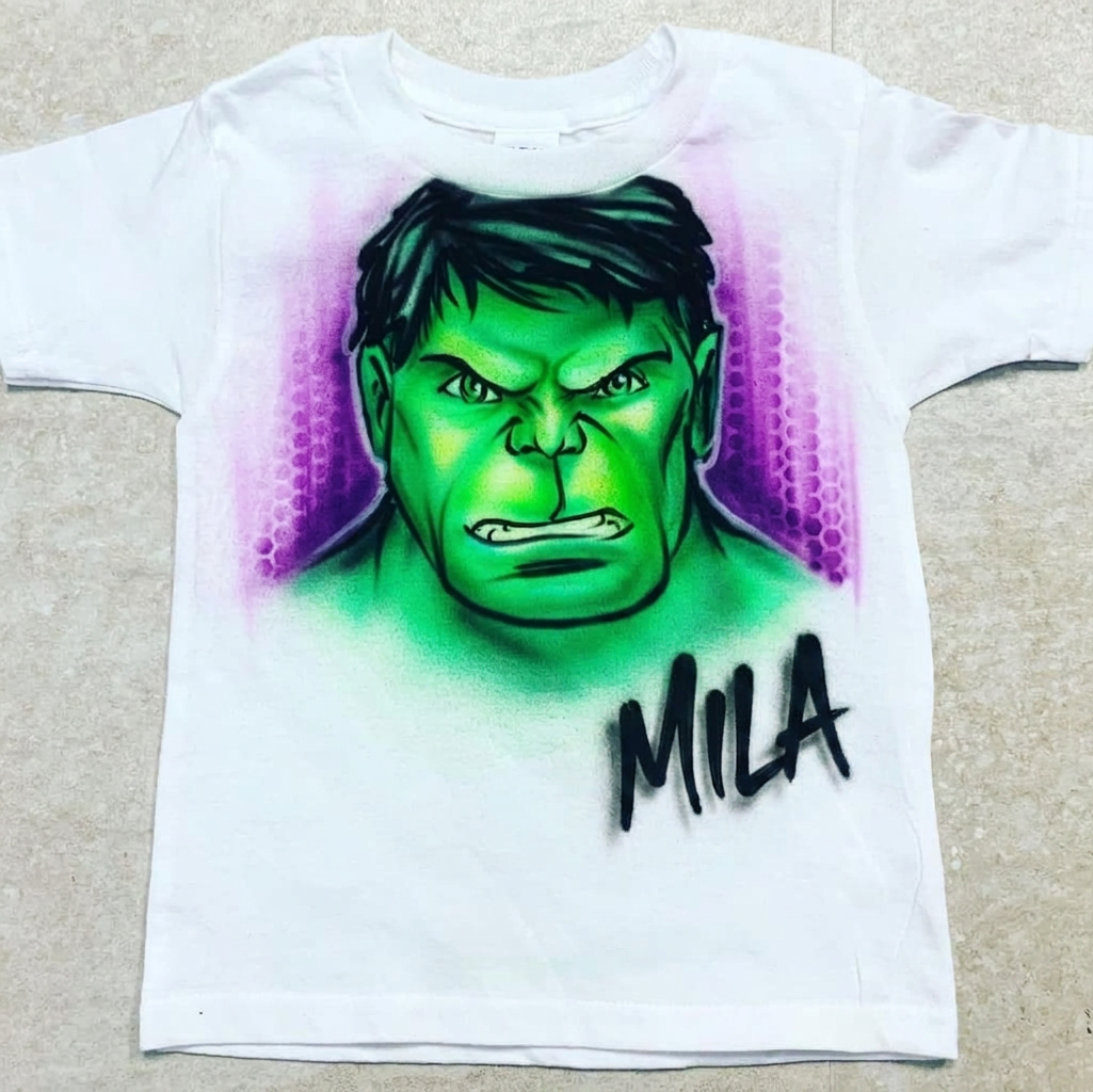 Custom Hulk Face Birthday Tee — custom airbrush spray paint design on shirts, hats, shoes and outfits