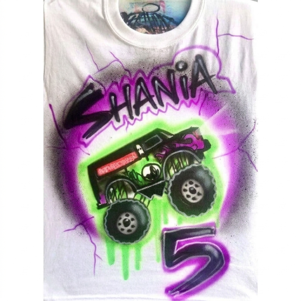 Signature Grave Digger Monster Truck Splatter Tee — hand airbrushed custom design