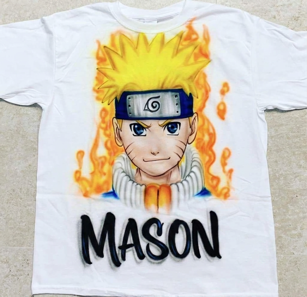 Master-Sprayed Naruto Cartoon Tee — custom airbrush spray paint design on shirts, hats, shoes and outfits