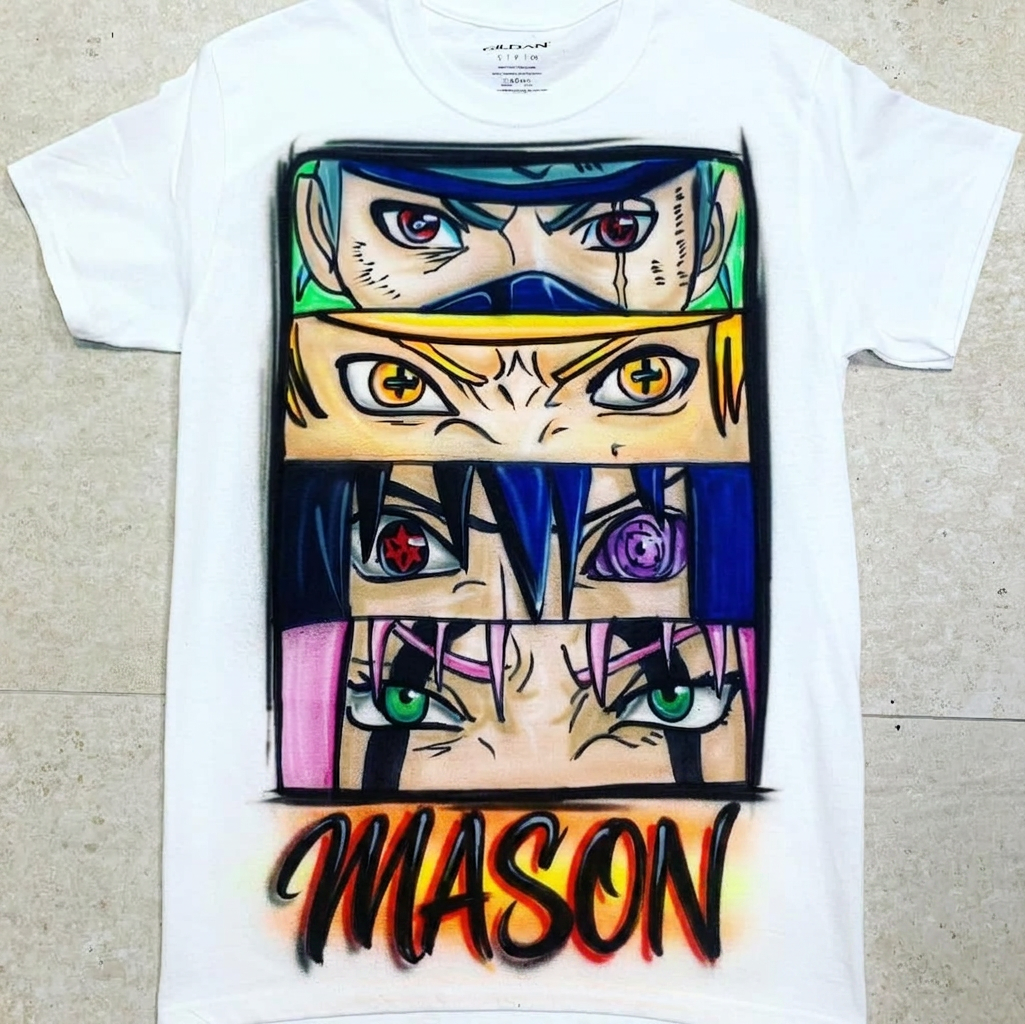 Artisan Naruto Characters Tee — custom airbrush spray paint design on shirts, hats, shoes and outfits