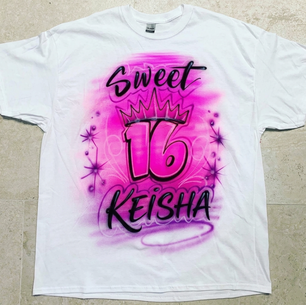Custom Sweet 16 Tee — hand airbrushed custom design