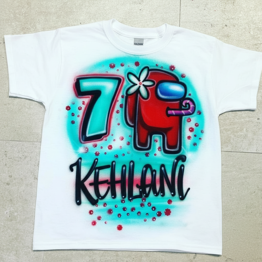 Hand-Scripted Crewmate Crew Birthday Tee — custom airbrush spray paint design on shirts, hats, shoes and outfits