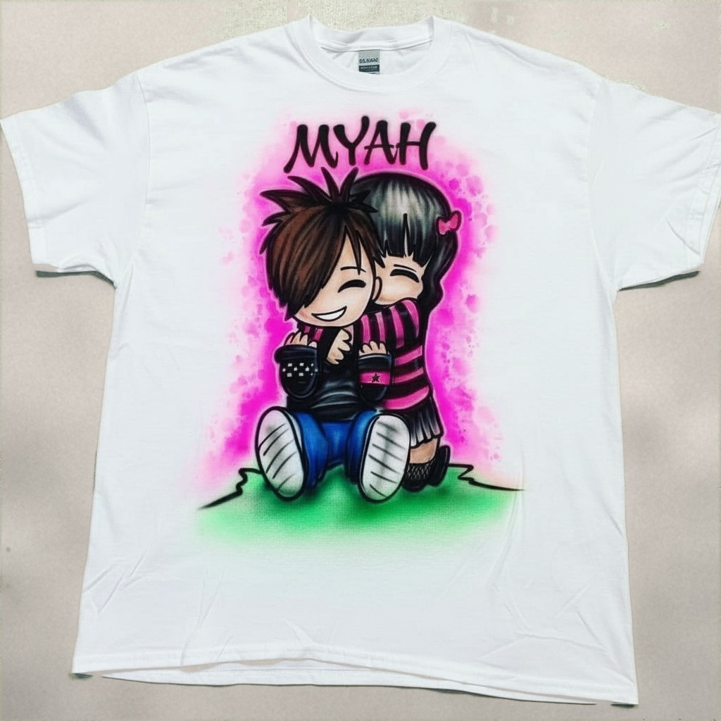 Hand-Illustrated Anime Couple Tee — hand airbrushed custom design