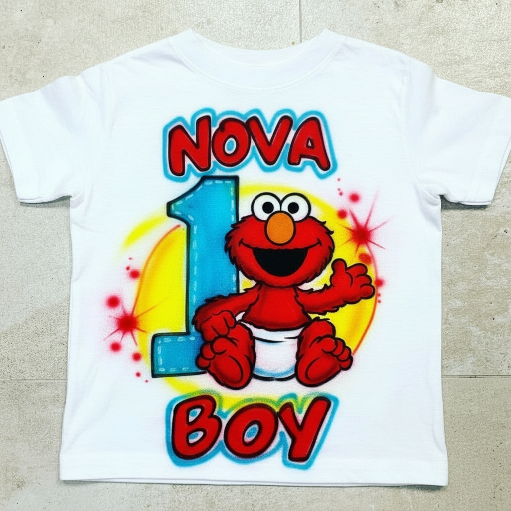 Artisan Birthday Boy Red Monster Tee — custom airbrush spray paint design on shirts, hats, shoes and outfits