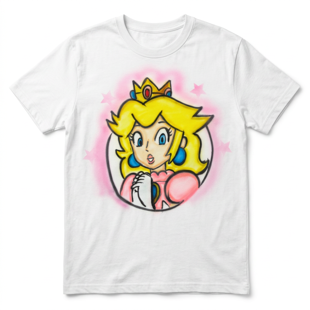 Hand-Scripted Cartoon Princess Tee — custom airbrush spray paint design on shirts, hats, shoes and outfits