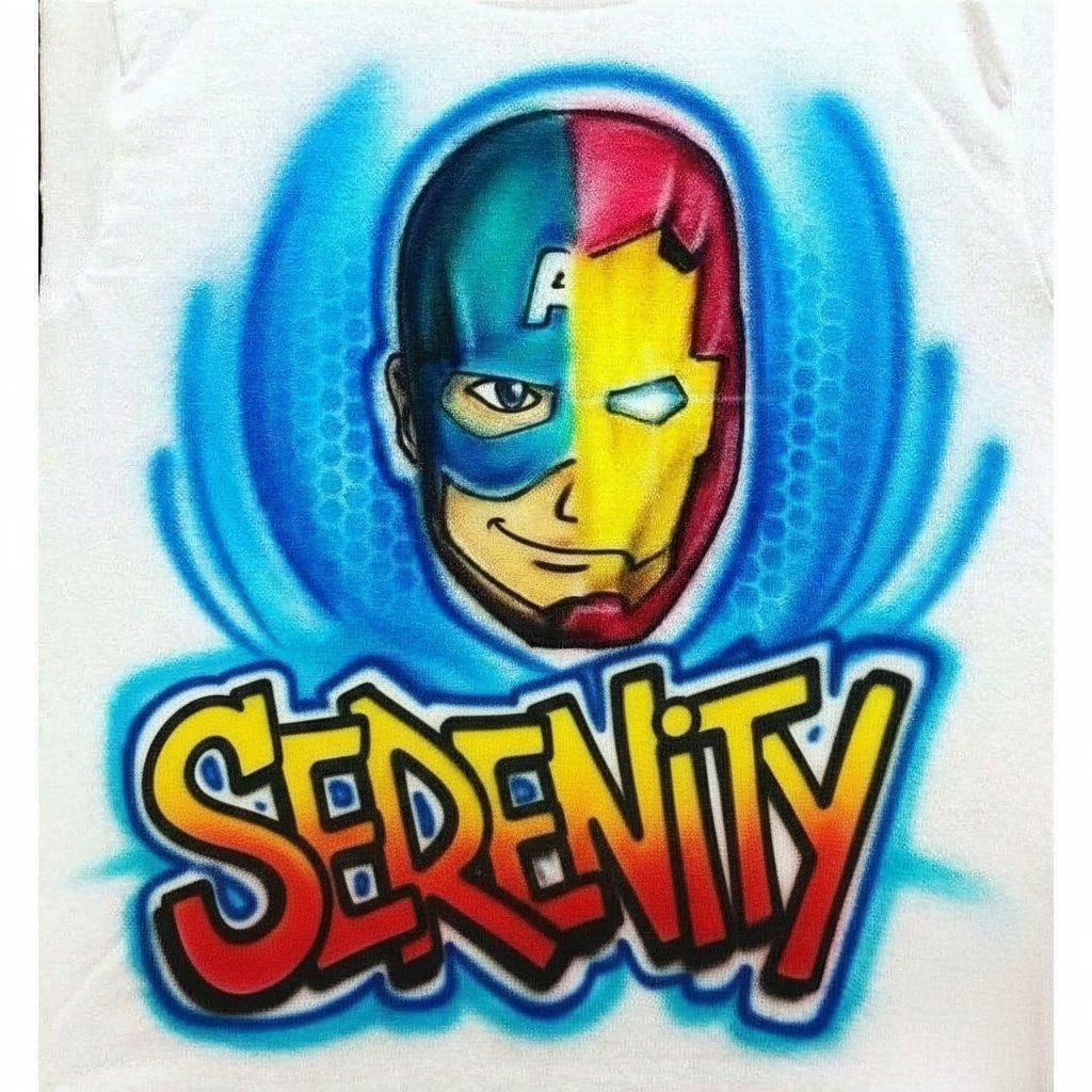 Master-Sprayed Captain America and Iron Man Tee — hand airbrushed custom design
