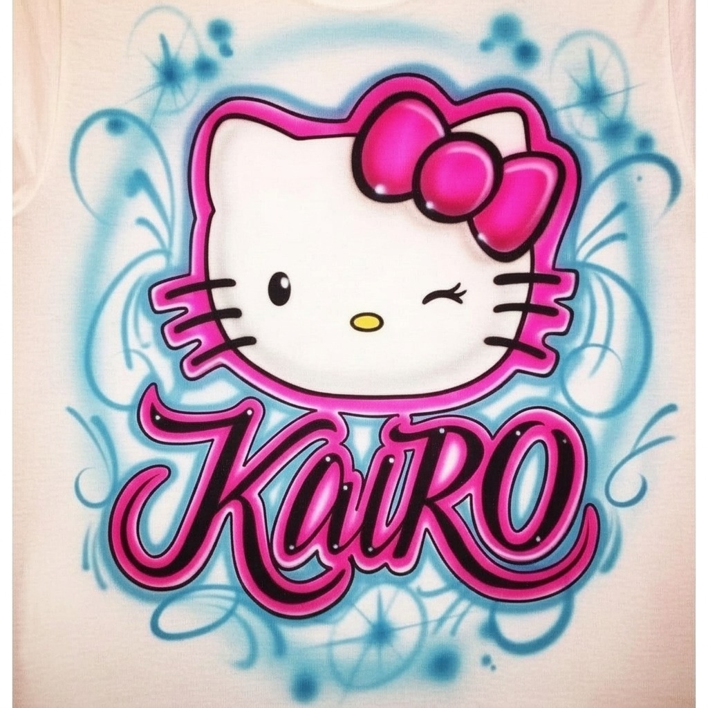 Premium Kitty Cat Cartoon Tee — custom airbrush spray paint design on shirts, hats, shoes and outfits