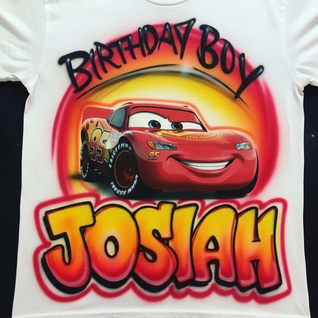Artisan Car Themed Tee — hand airbrushed custom design