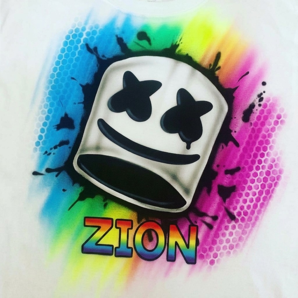 Hand-Scripted Marshmallow Dj Tee — hand airbrushed custom design