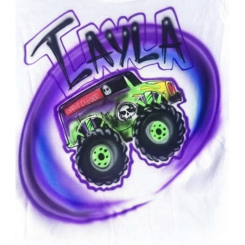 Custom Monster Truck Graffiti Tee — hand airbrushed custom design