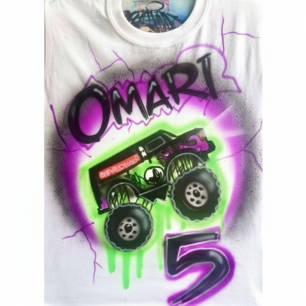 Custom Monster Truck Splatter Tee — hand airbrushed custom design