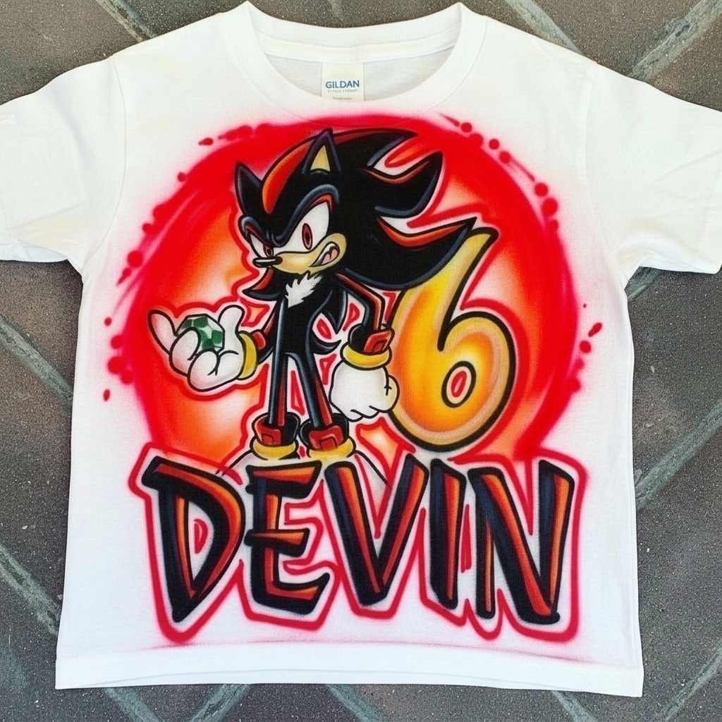 Artisan Shadow the Hedgehog Tee — custom airbrush spray paint design on shirts, hats, shoes and outfits