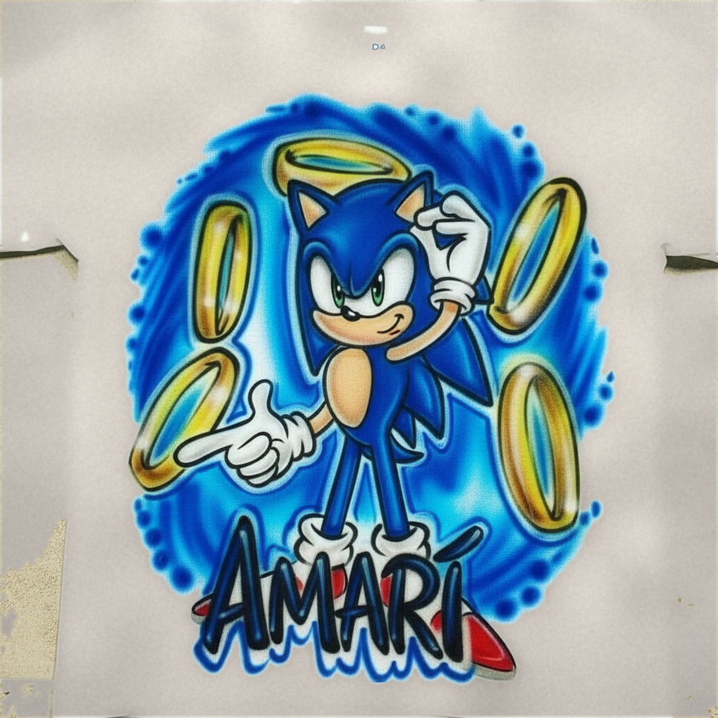 Studio Blue Speed Hedgehog Cartoon Tee — custom airbrush spray paint design on shirts, hats, shoes and outfits