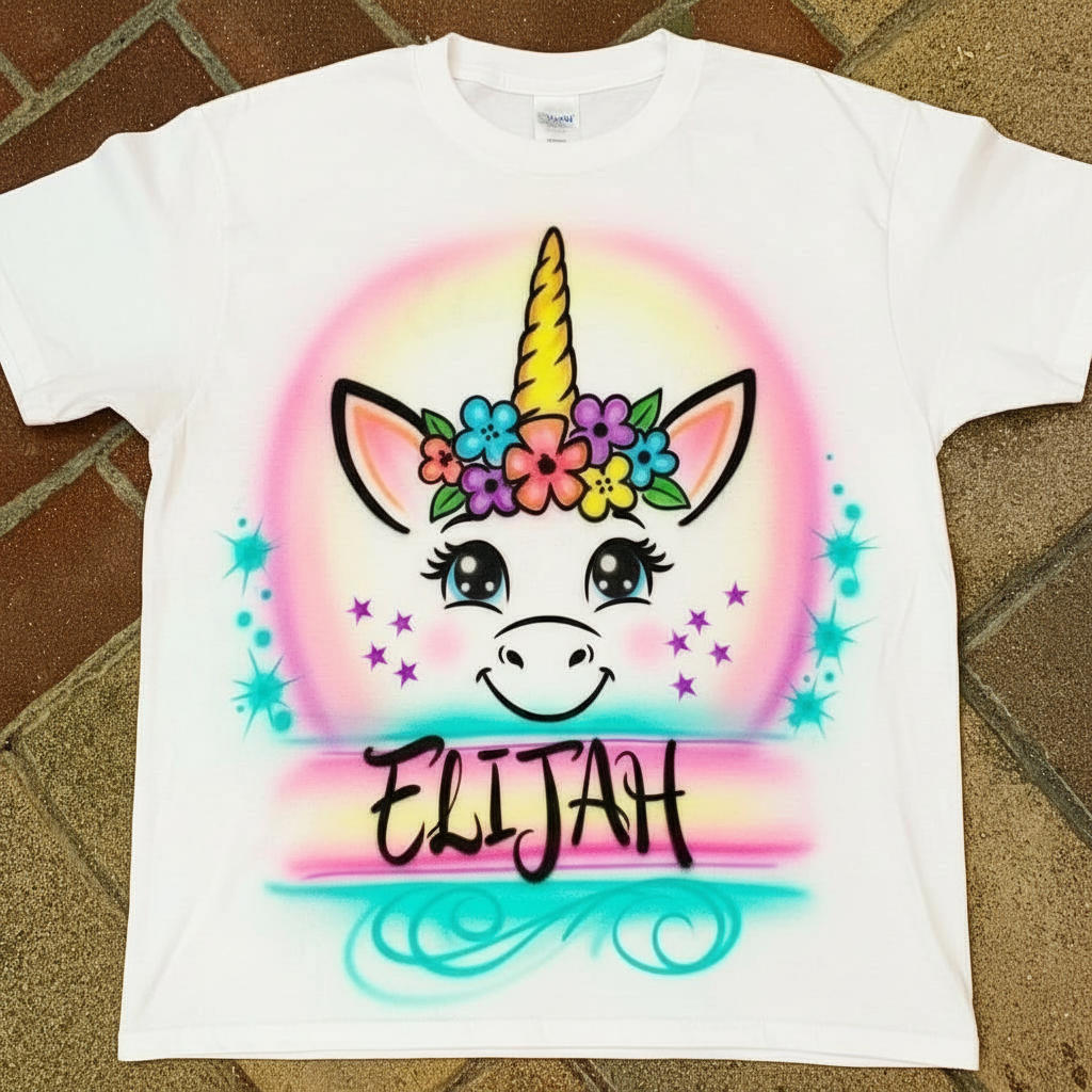 Signature Unicorn Birthday Girl Tee — custom airbrush spray paint design on shirts, hats, shoes and outfits