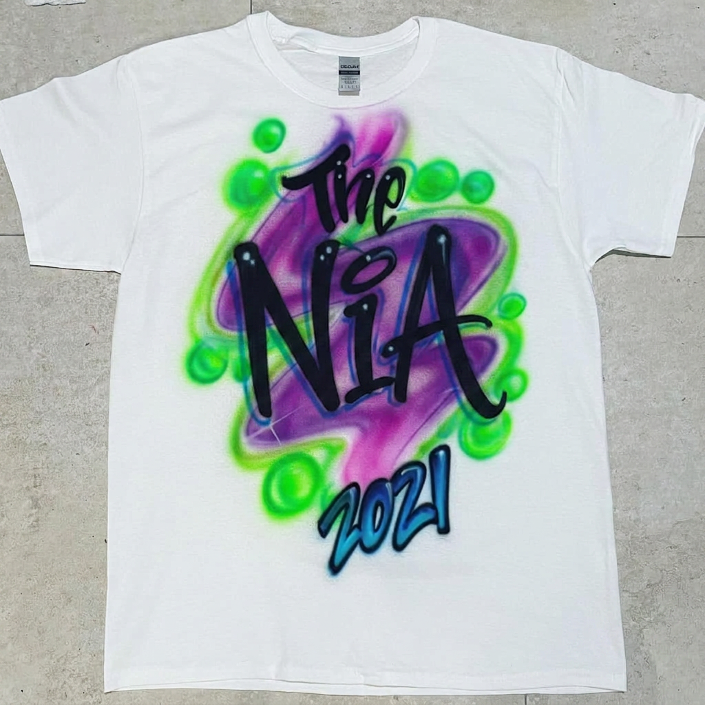 Signature Millenium Tour Tee — custom airbrush spray paint design on shirts, hats, shoes and outfits