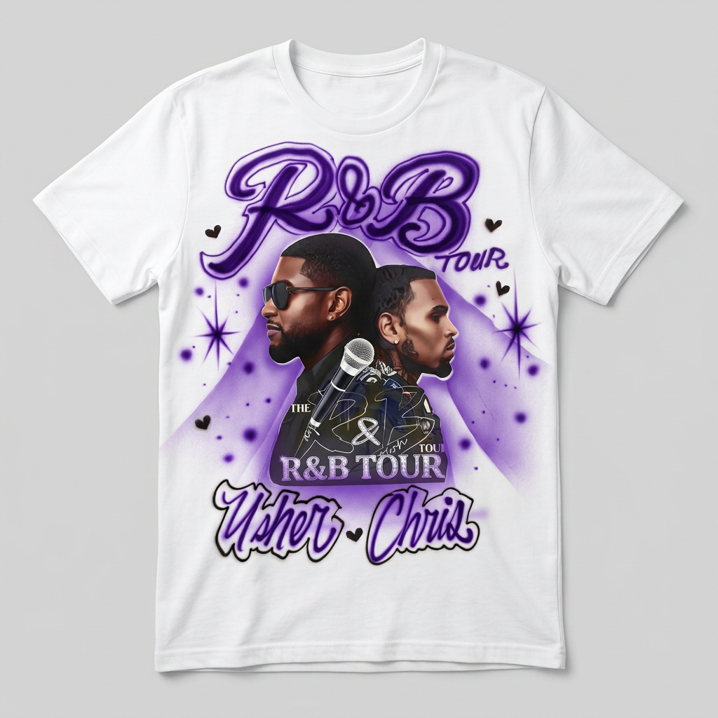 Signature R&B Tour Purple Tee — custom airbrush spray paint design on shirts, hats, shoes and outfits