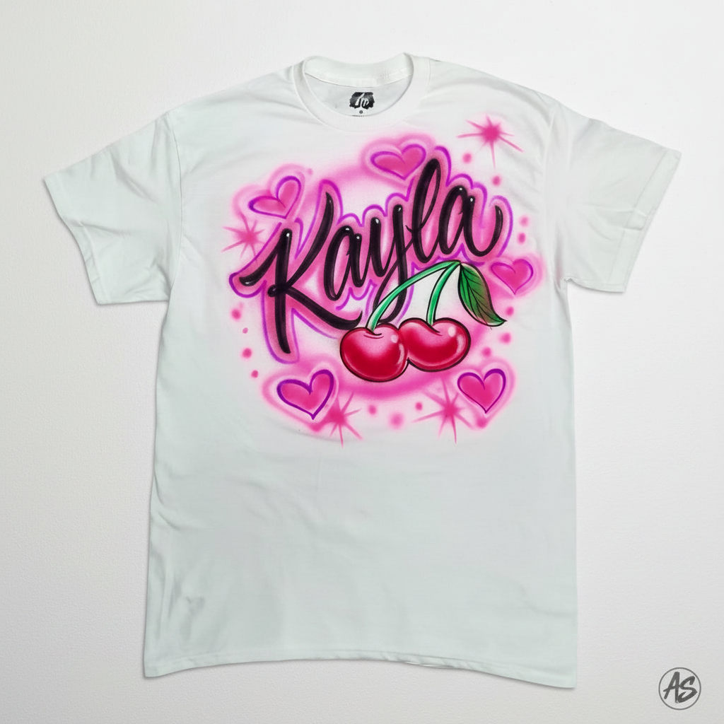 Premium Cherries Couple Tee — custom airbrush spray paint design on shirts, hats, shoes and outfits