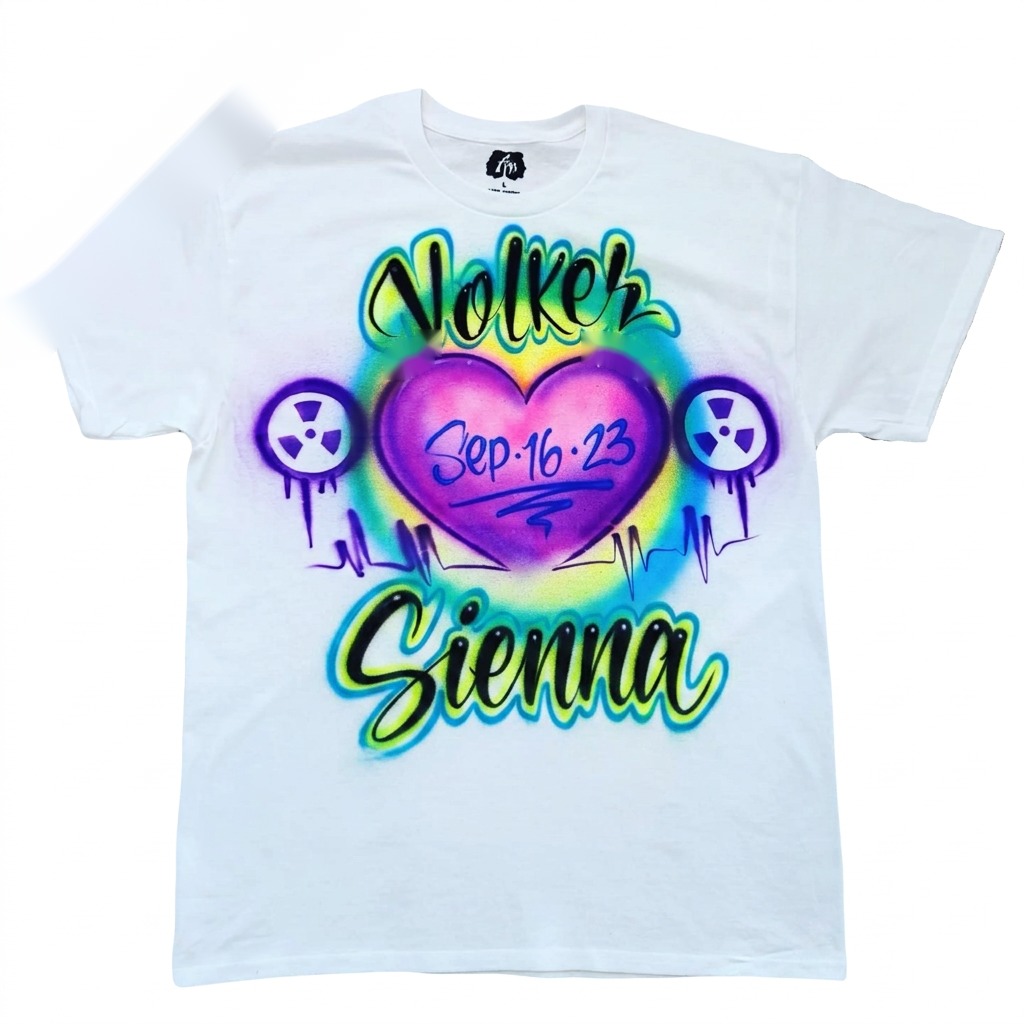 Hand-Scripted Toxic Couple Tee — custom airbrush spray paint design on shirts, hats, shoes and outfits