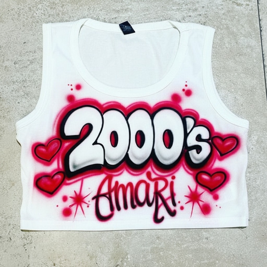 Hand-Scripted 2000s Baby Crop Top — custom airbrush spray paint design on shirts, hats, shoes and outfits