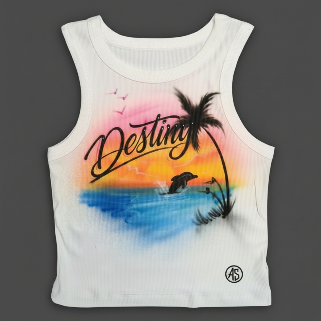 Signature Beach Crop Top — custom airbrush spray paint design on shirts, hats, shoes and outfits