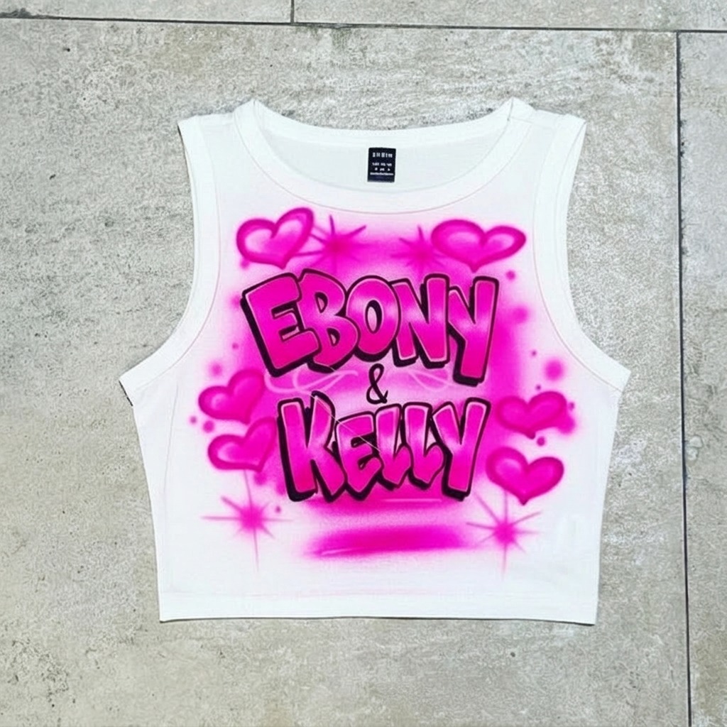 Signature Names Couple Tee — custom airbrush spray paint design on shirts, hats, shoes and outfits