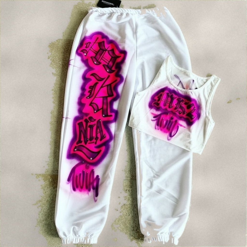 Hand-Scripted Crop Top And Couple Tee — custom airbrush spray paint design on shirts, hats, shoes and outfits