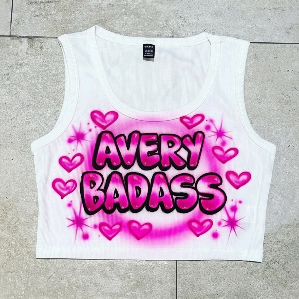 Master-Sprayed Hearts Crop Top — custom airbrush spray paint design on shirts, hats, shoes and outfits