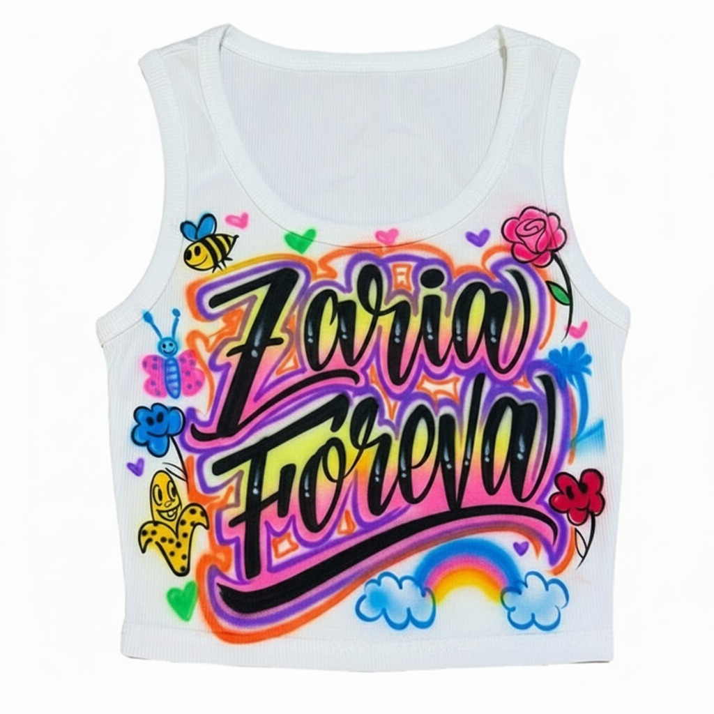 Artisan Latina Foreva Crop Top — custom airbrush spray paint design on shirts, hats, shoes and outfits