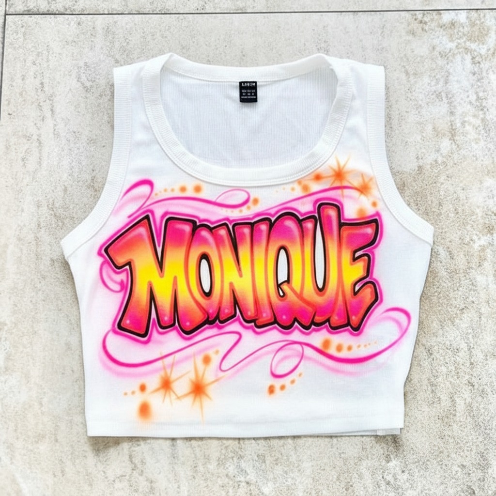 Premium Neon Name Crop Top — custom airbrush spray paint design on shirts, hats, shoes and outfits