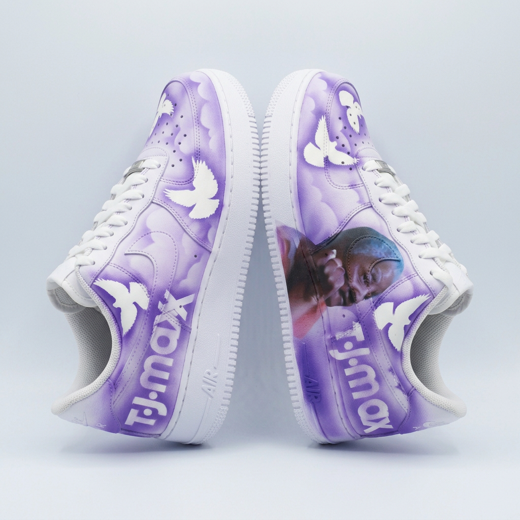 Artisan Angel Doves Portrait Tribute Custom Kicks — custom airbrush painted sneakers, sold as a matching pair
