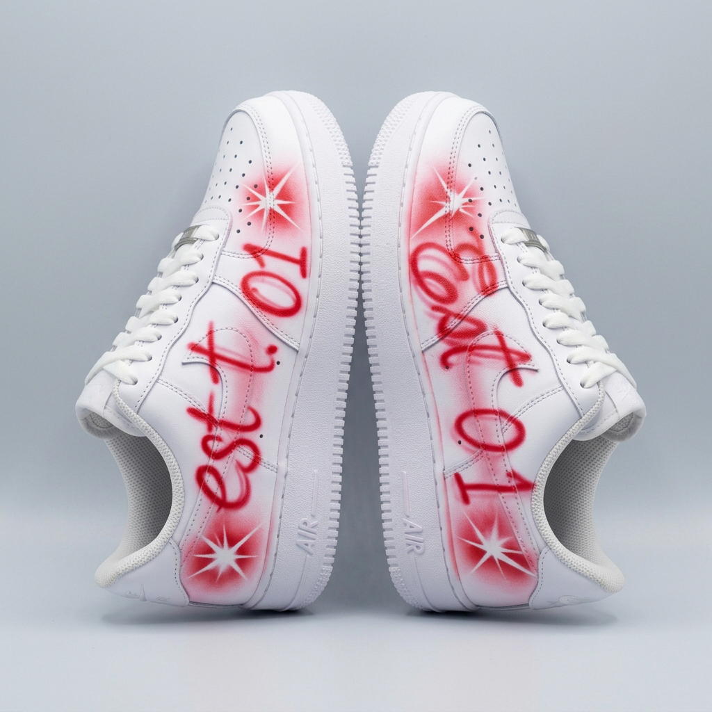 Master-Sprayed Est. Year Anniversary Custom Kicks — custom airbrush painted sneakers, sold as a matching pair