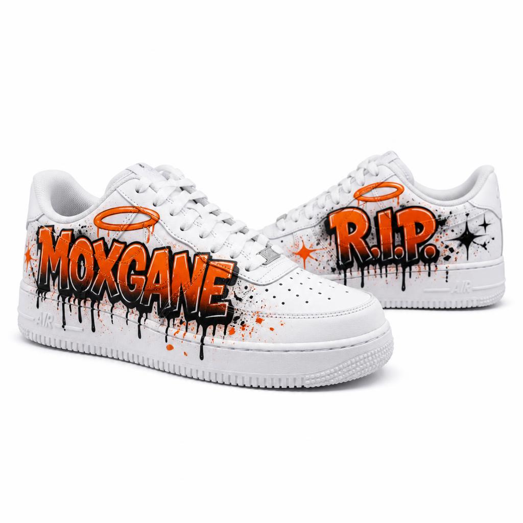 Premium Moxgane Drip Tag Custom Kicks — custom airbrush painted sneakers, sold as a matching pair