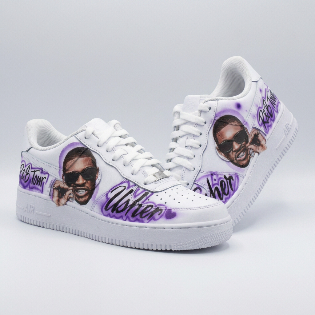 Signature Celebrity Concert Tour — Purple Custom Kicks — custom airbrush painted sneakers, sold as a matching pair