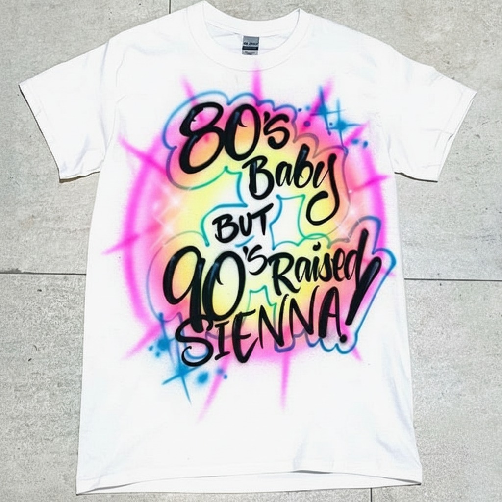 Vintage-Grade 80s Baby Tee — custom airbrush spray paint design on shirts, hats, shoes and outfits