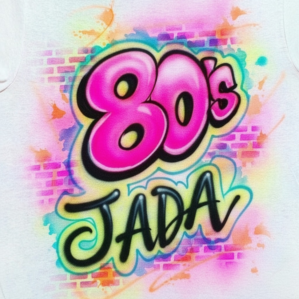 Hand-Scripted 80s Fly Girl Tee — hand airbrushed custom design