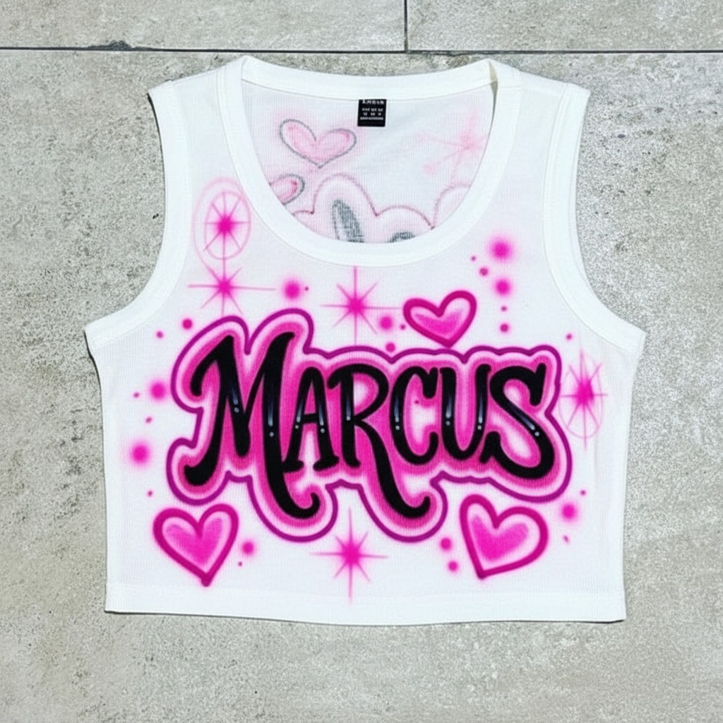 Master-Sprayed 90s Baby Crop Top — custom airbrush spray paint design on shirts, hats, shoes and outfits