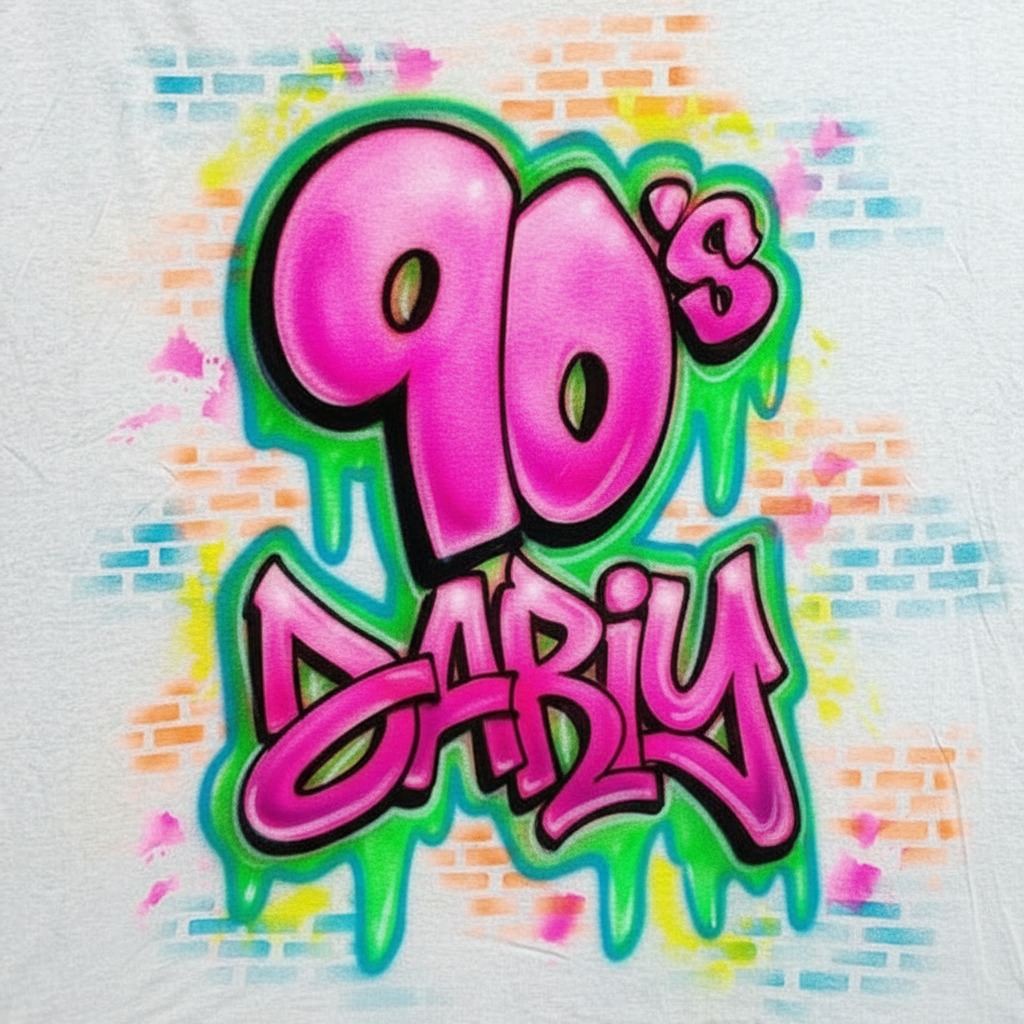 Signature 90's Baby Tee — custom airbrush spray paint design on shirts, hats, shoes and outfits