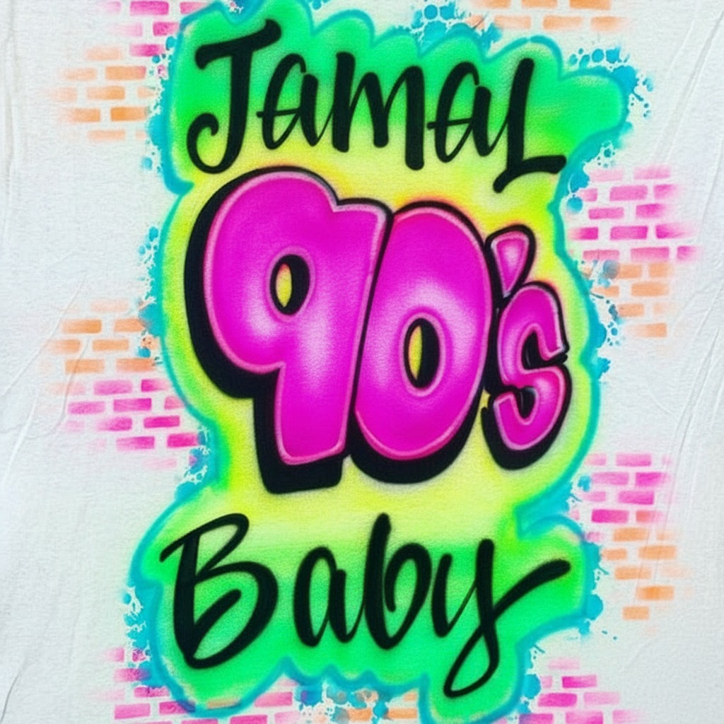 Hand-Scripted 90's Baby w/ Name Tee — hand airbrushed custom design