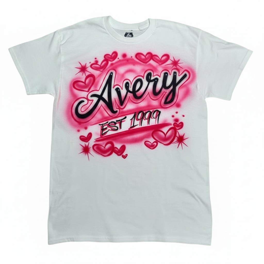 Signature Heart Couple Tee — custom airbrush spray paint design on shirts, hats, shoes and outfits