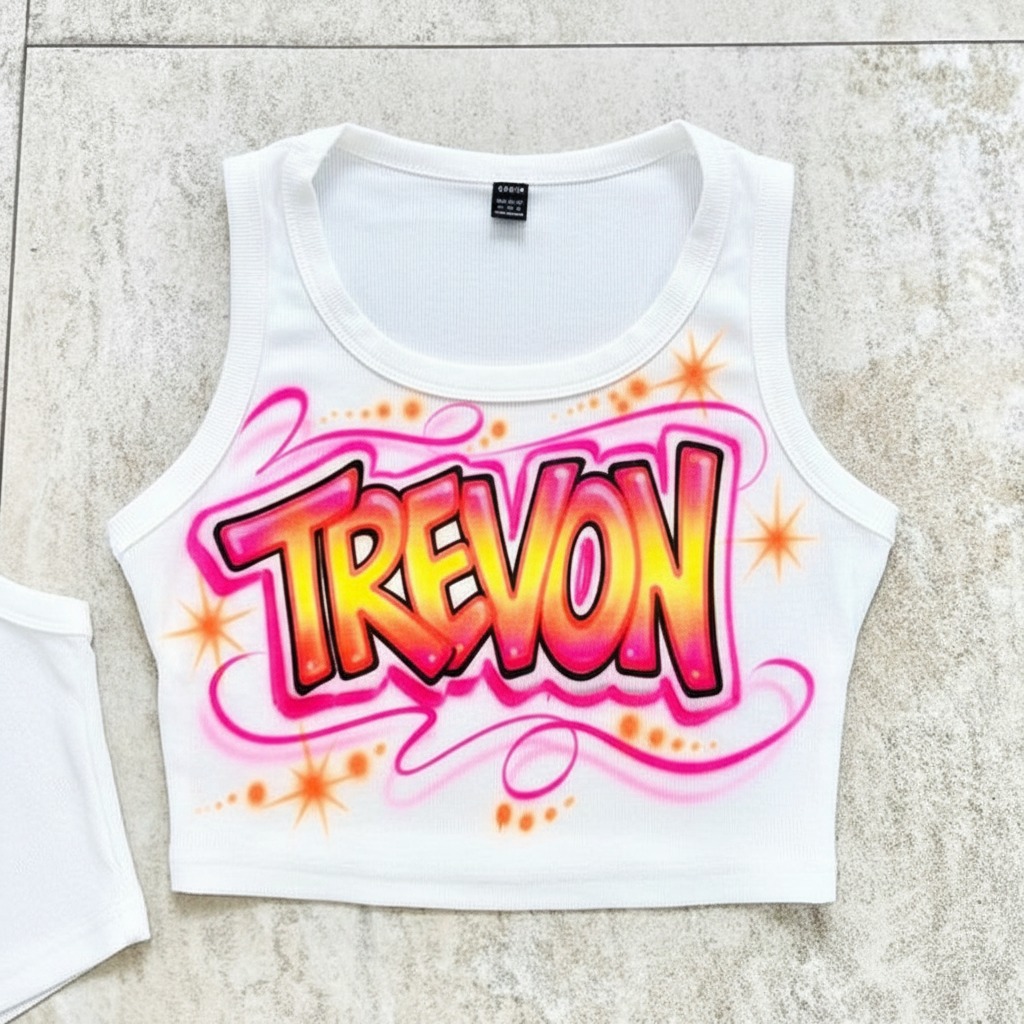 Studio Neon Name Crop Top — hand airbrushed custom design