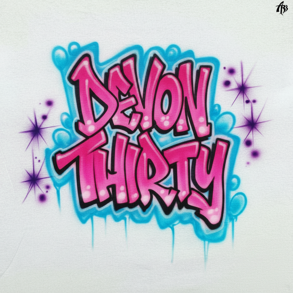 Hand-Scripted Thirty Tee — hand airbrushed custom design